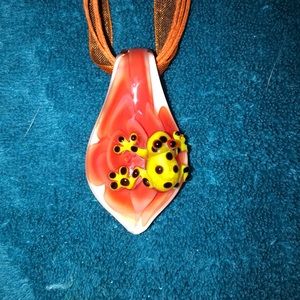 Hand blown vintage glass pendant with frog